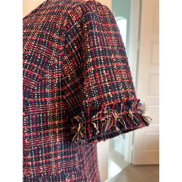 Court & Rowe | Red/Black/Beige Tweed Short Sleeve Sheath Dress | 6 - Picture 11 of 14